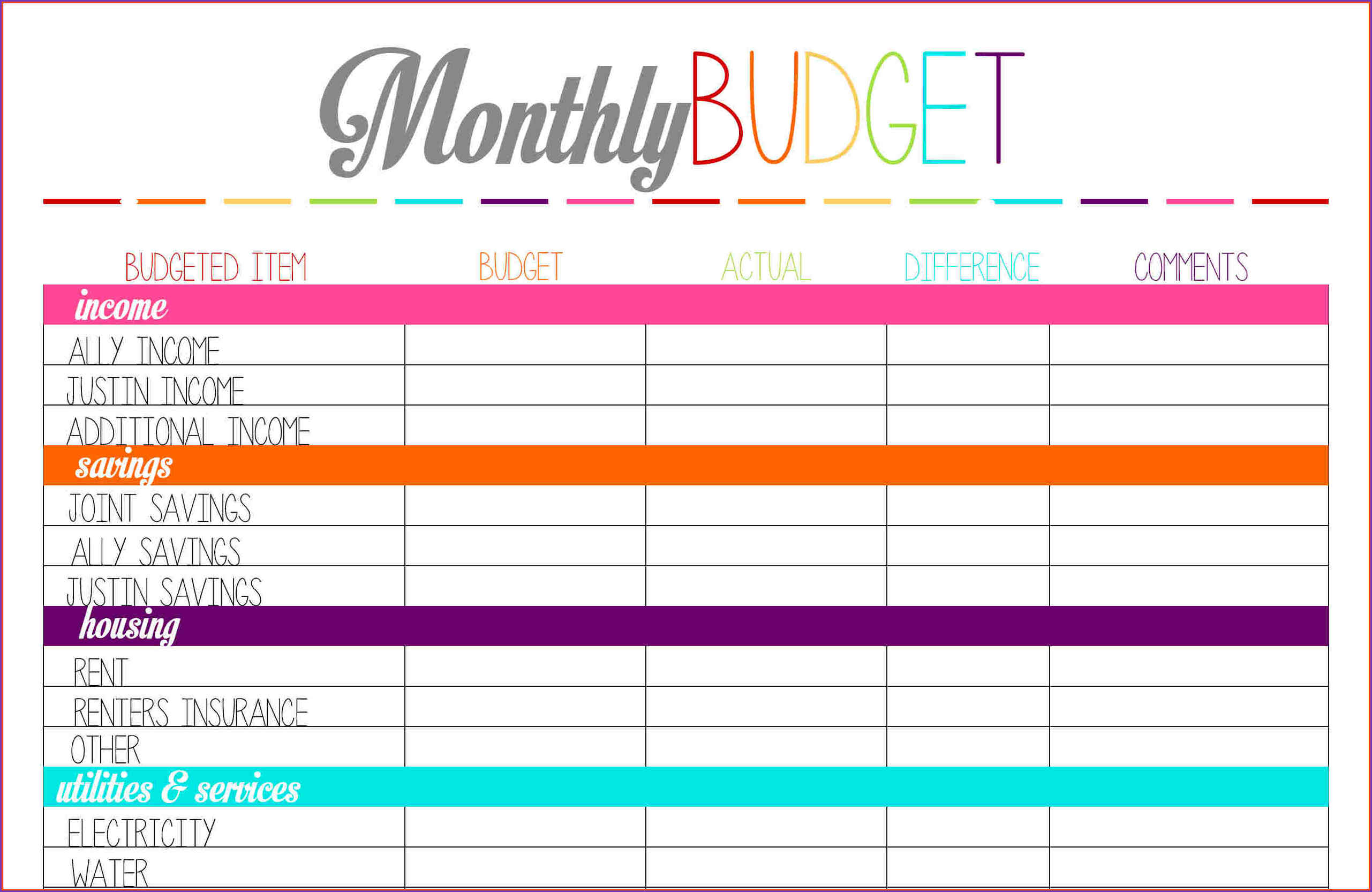001 Home Budget Spreadsheet Free Monthly Planner - Free Printable | Easy Budget Planner Free Printable Worksheets