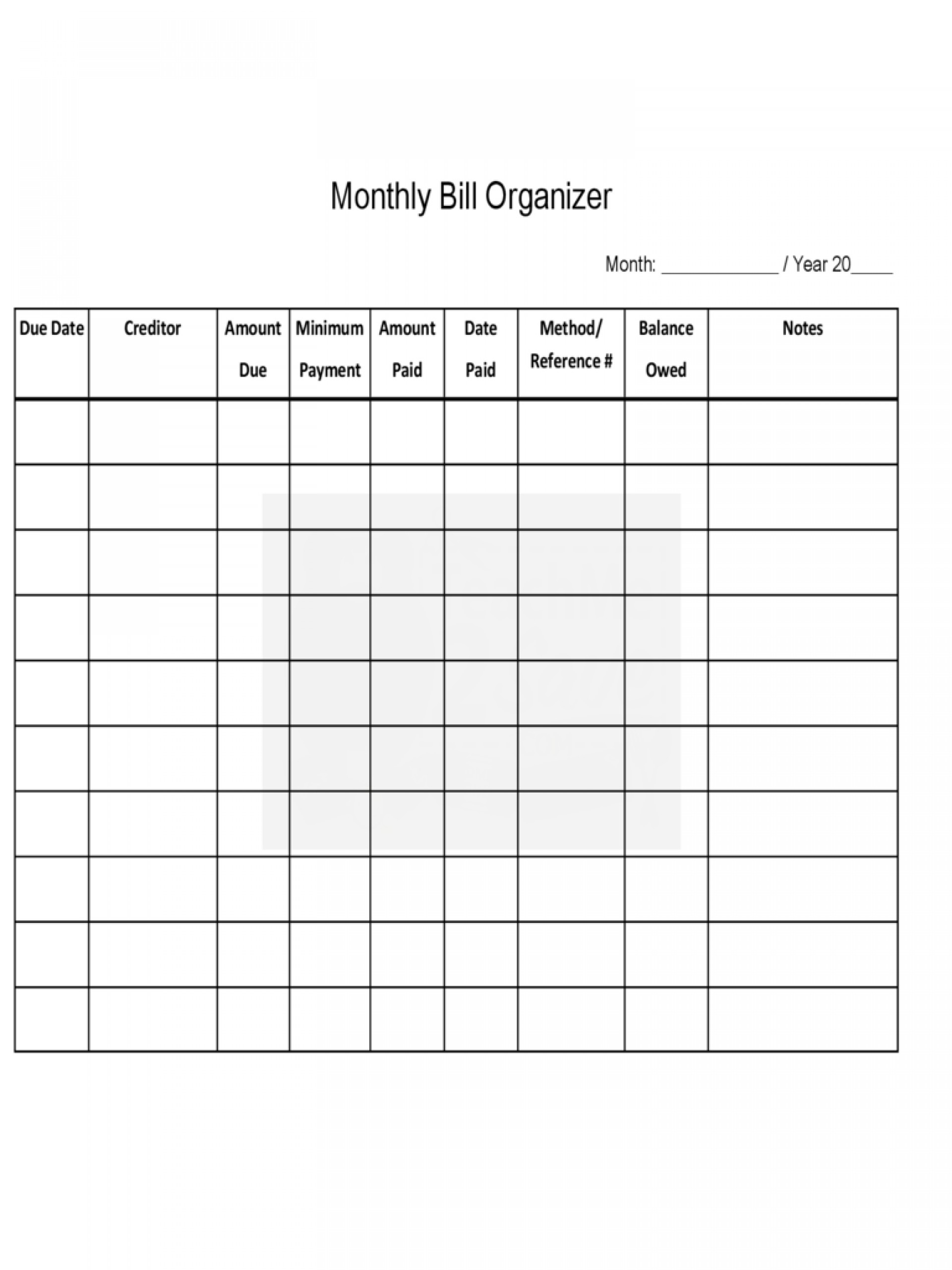 free printable monthly bill checklist printable templates - free ...