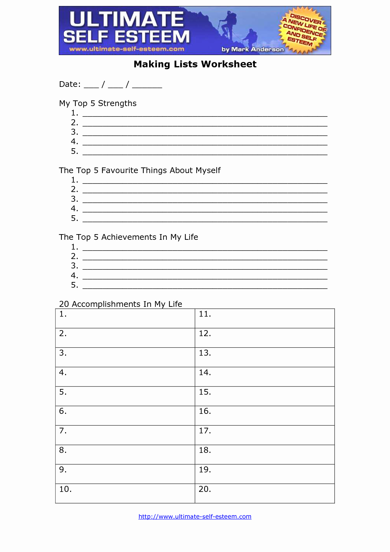 Free Printable Self Esteem Worksheets For Adults Free Printable Templates