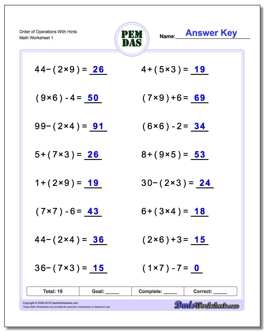 24 Printable Order Of Operations Worksheets To Master Pemdas! - Free | Free Printable Math Worksheets 6Th Grade Order Operations