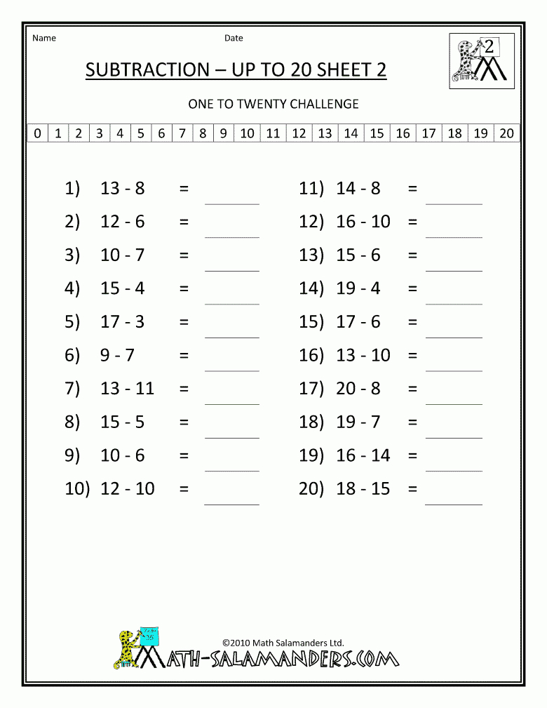 2Nd Grade Math Worksheets Mental Subtraction To 20 2 | School / Math | Printable Math Worksheets For Grade 2