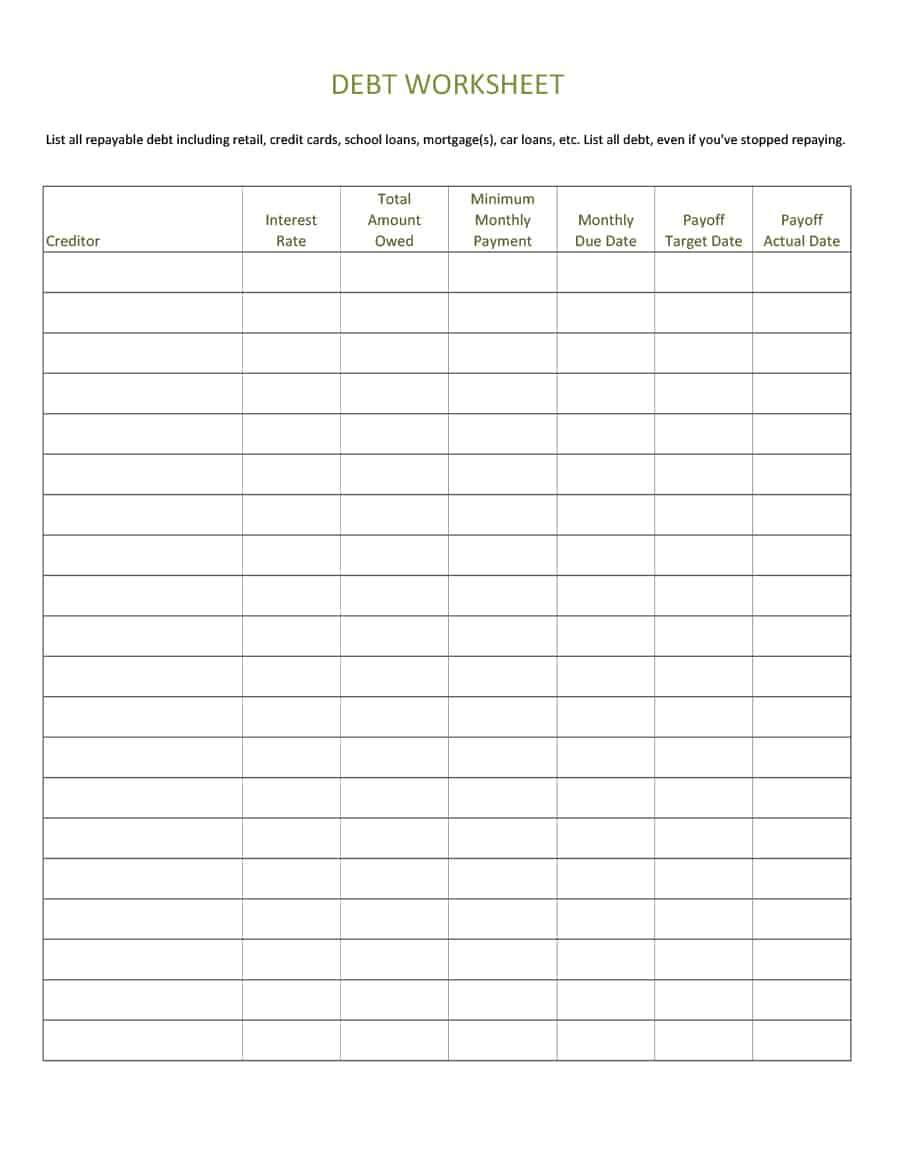 38 Debt Snowball Spreadsheets, Forms &amp;amp; Calculators ❄❄❄ - Free | Debt Worksheet Printable