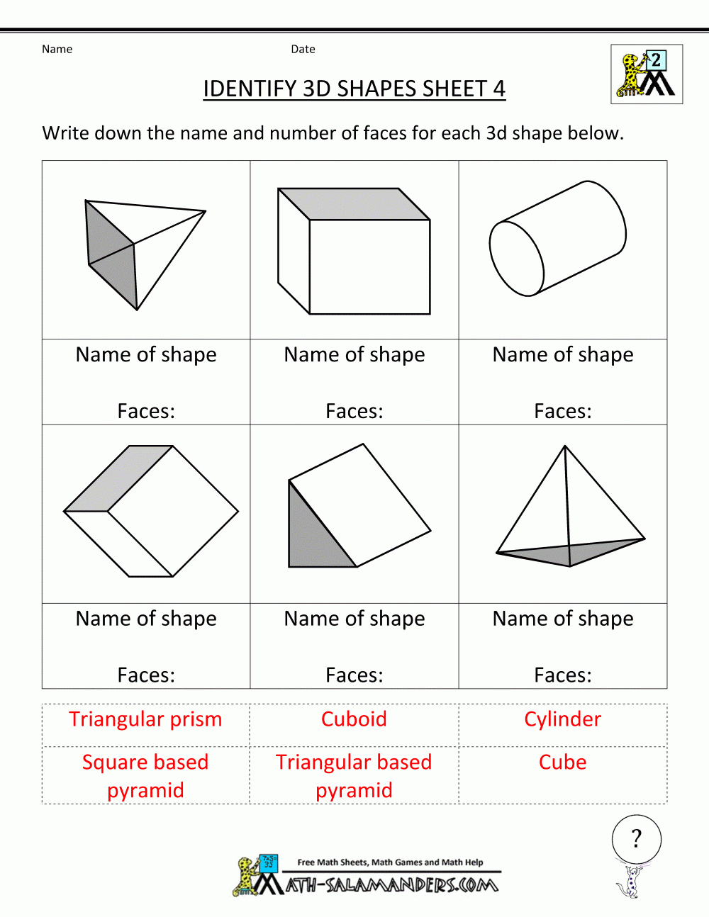 3D Shapes Worksheets | 3D Nets Printable Worksheets