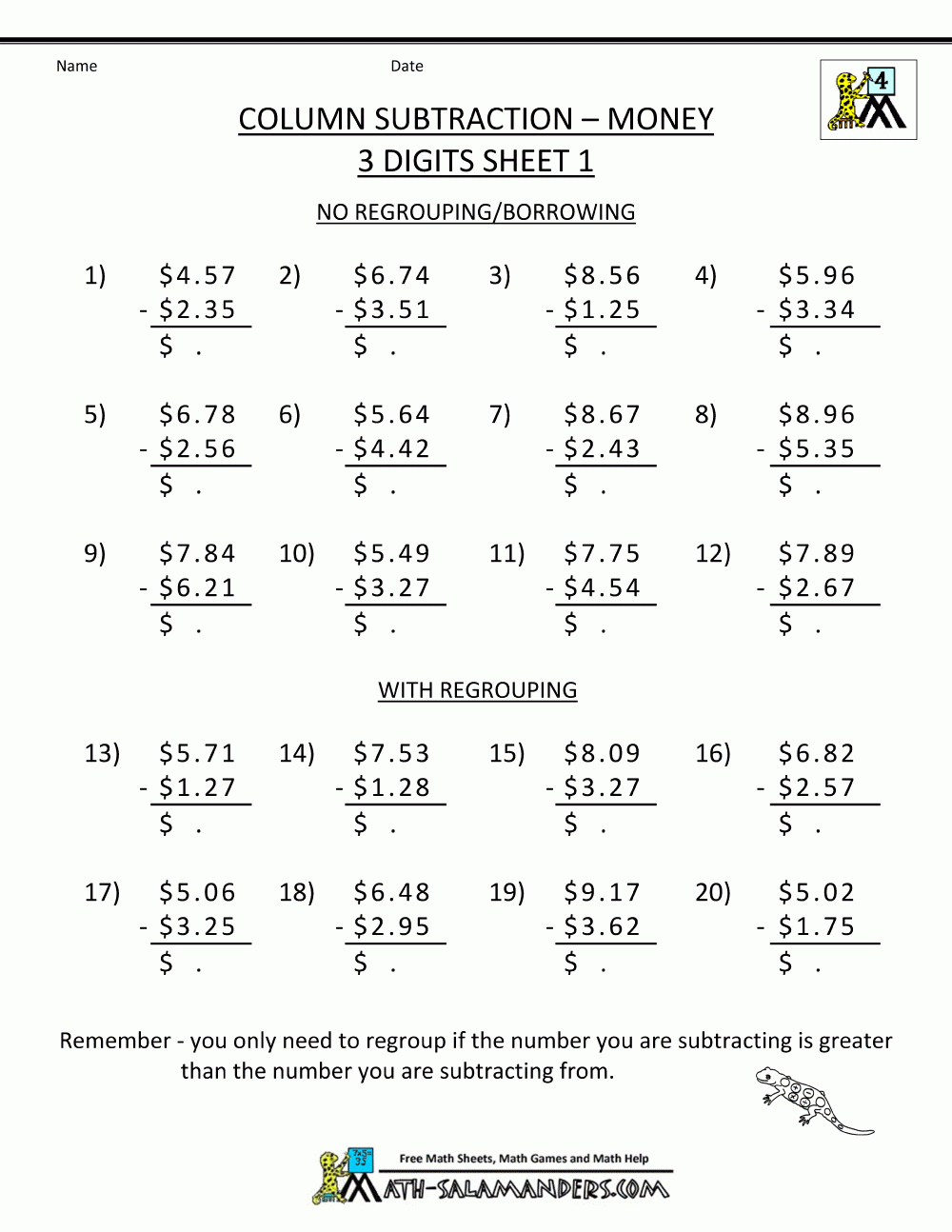 4Th Grade Subtraction Worksheets | 4Th Grade Subtraction Worksheets Printable