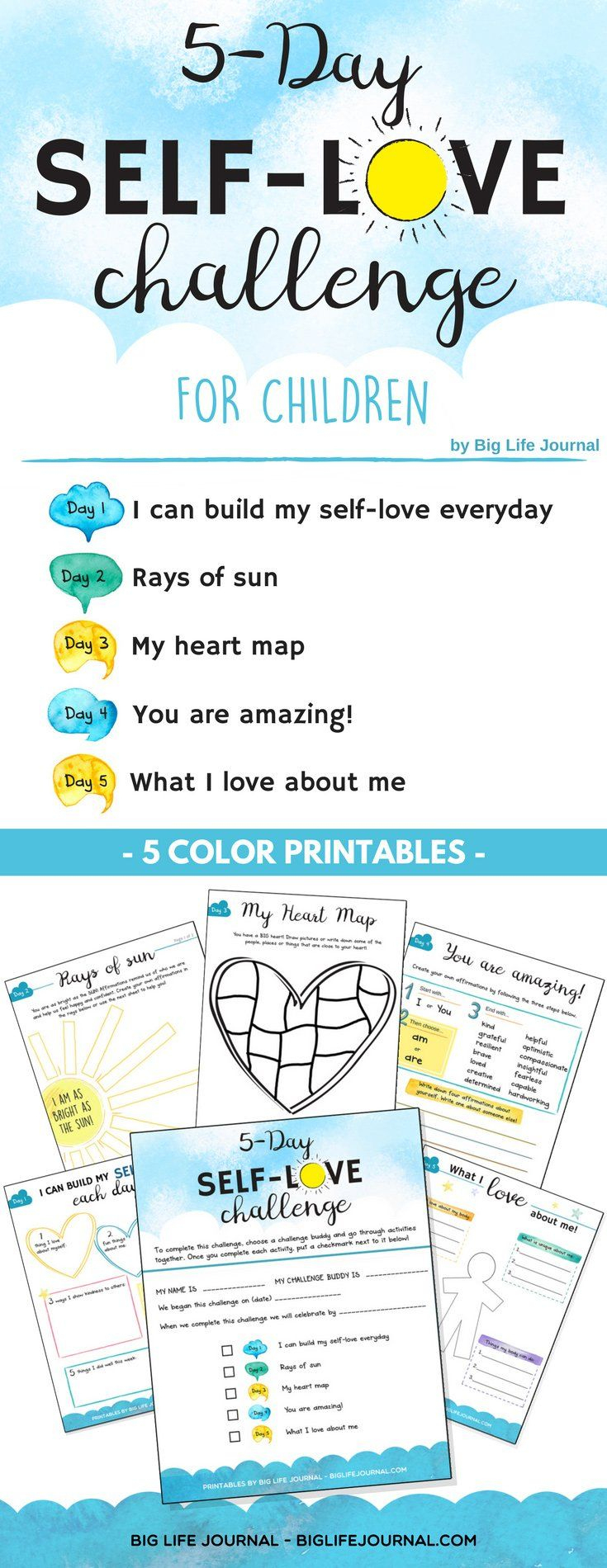 5-Day Self-Love Challenge For Children | Therapy Tools | Self Esteem | Self Esteem Printable Worksheets For Kids