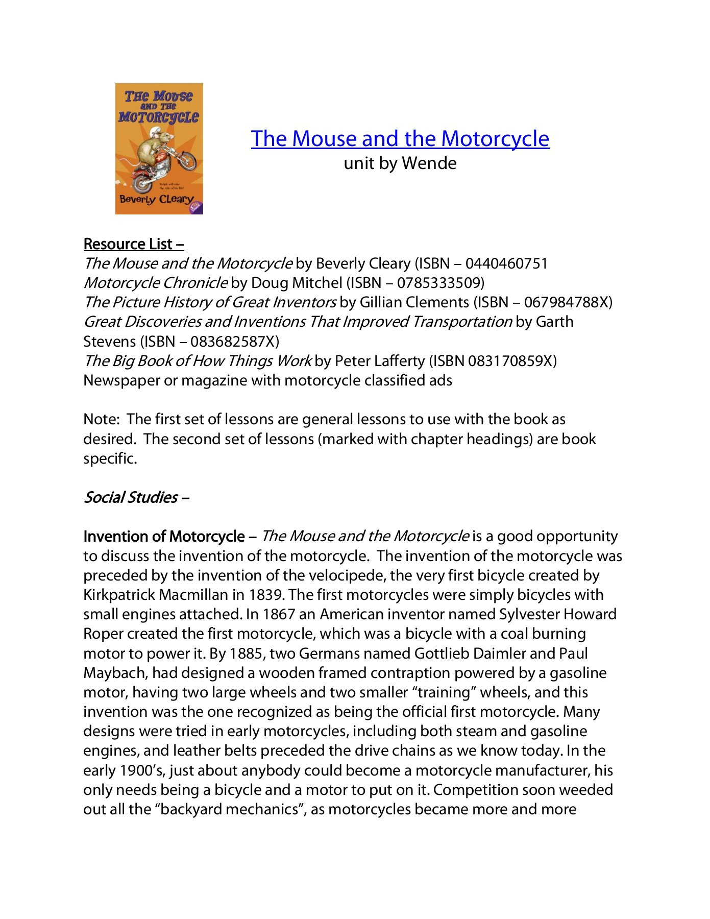 7: The Mouse And The Motorcycle - Teacher Web Pages 1 - 24 - Text | The Mouse And The Motorcycle Free Printable Worksheets