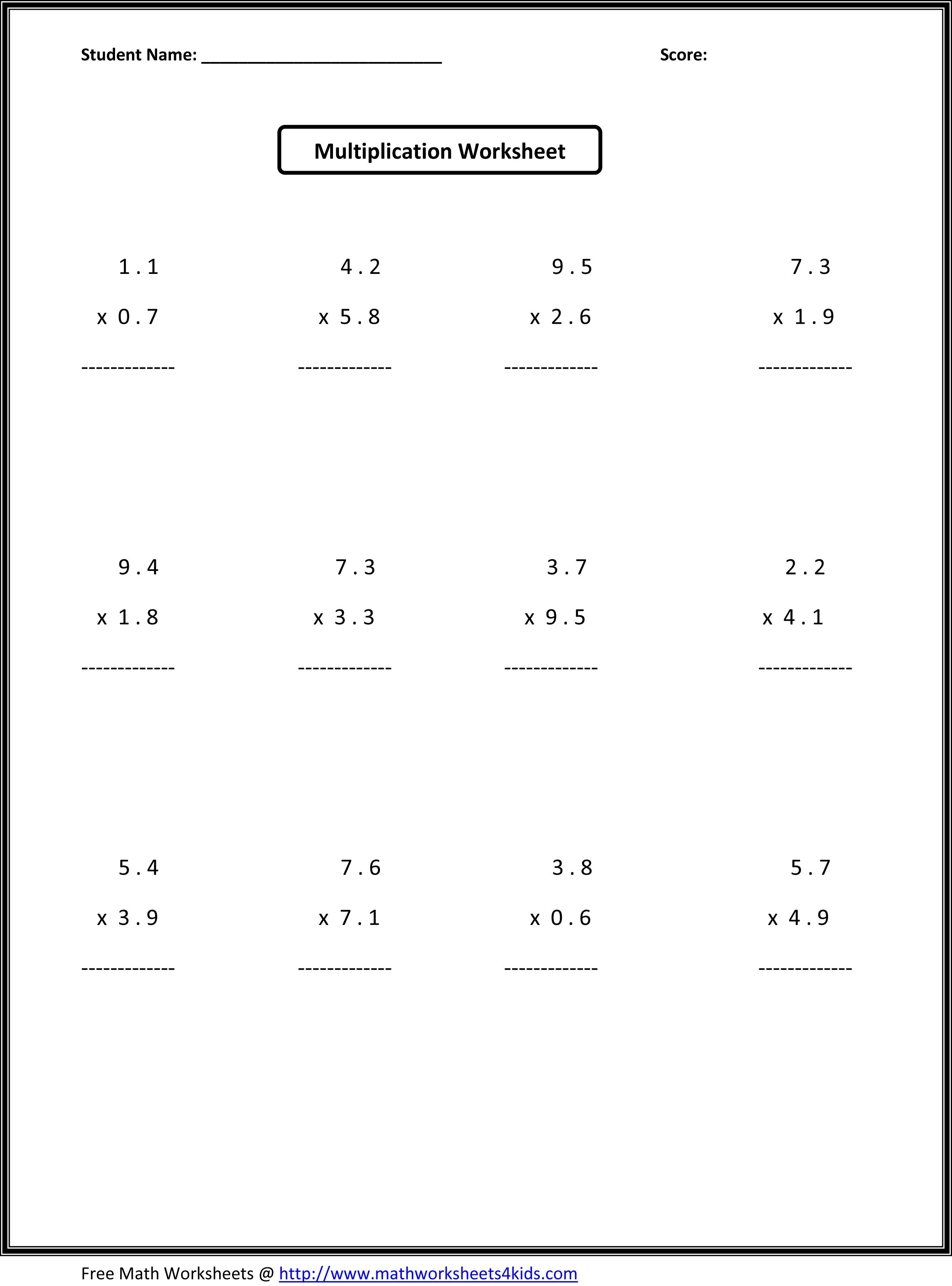 Multiplication Worksheets 7Th Grade Printable Printable Worksheets
