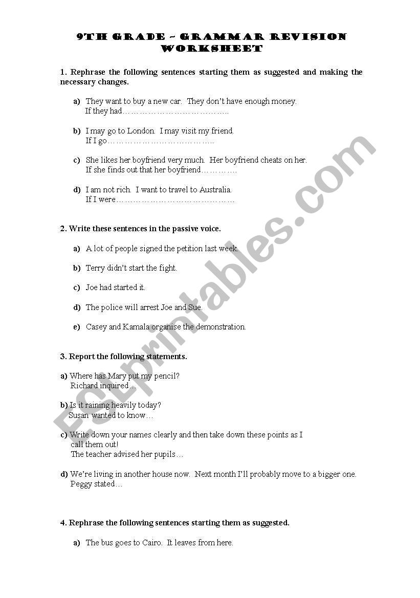 9Th Grade Grammar Revision Worksheet - Esl Worksheetolinda - 9Th | Free Printable 9Th Grade Grammar Worksheets