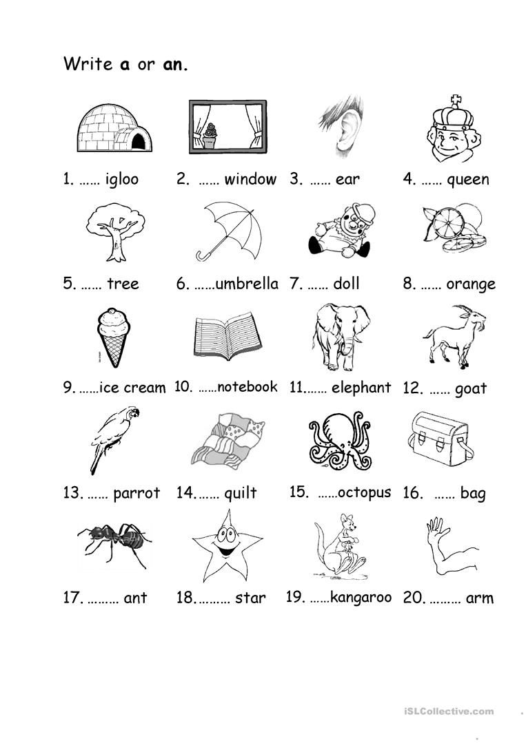 Indefinite Articles | Tefl | Grammar Worksheets, 1St Grade | A An