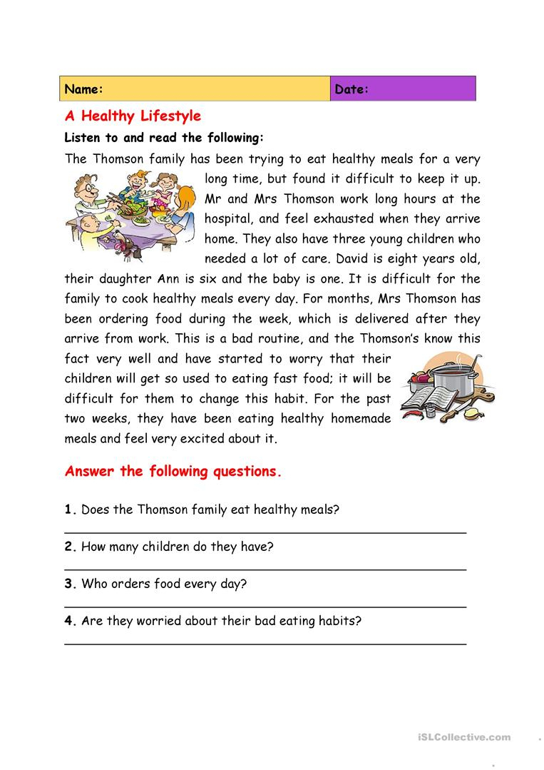 A Healthy Lifestyle Worksheet - Free Esl Printable Worksheets Made | 4Th Grade Health Printable Worksheets