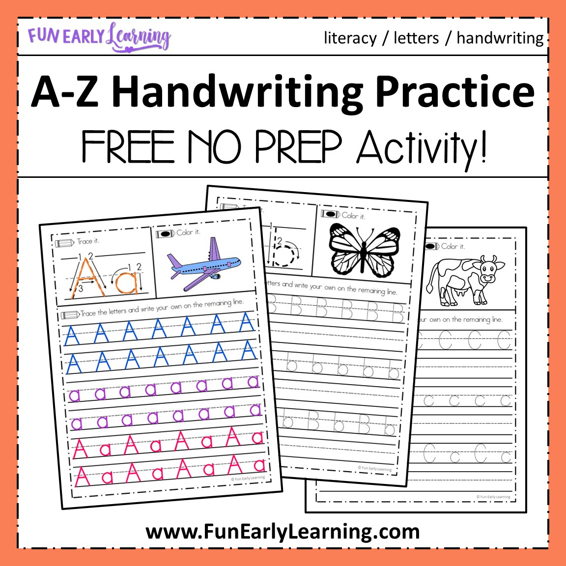 A-Z Handwriting Practice No Prep Worksheets For Learning Letters | Free Printable Worksheets Handwriting Practice
