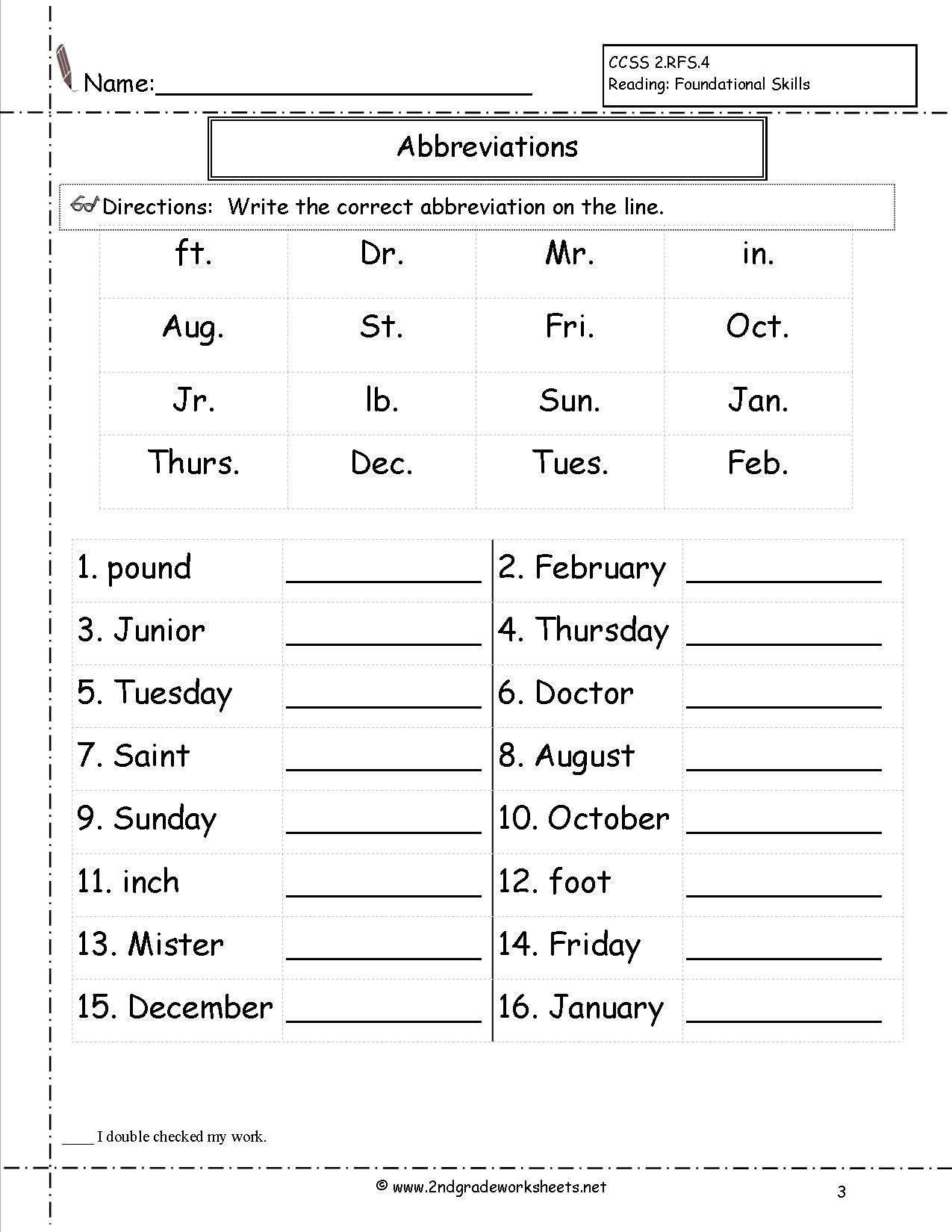 Abbreviations Worksheet | Second Grade | 2Nd Grade Worksheets, 3Rd | 3Rd Grade Language Arts Worksheets Free Printable