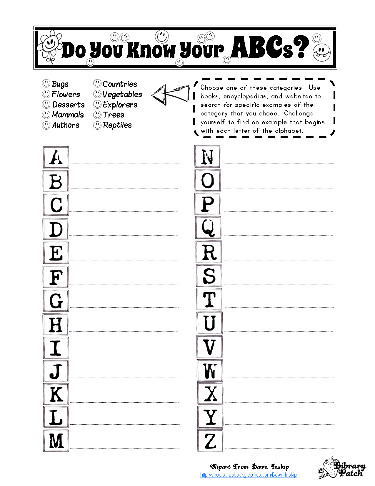 Abc Research Page | Literacy Teaching Resources | Elementary School | Free Printable Library Skills Worksheets