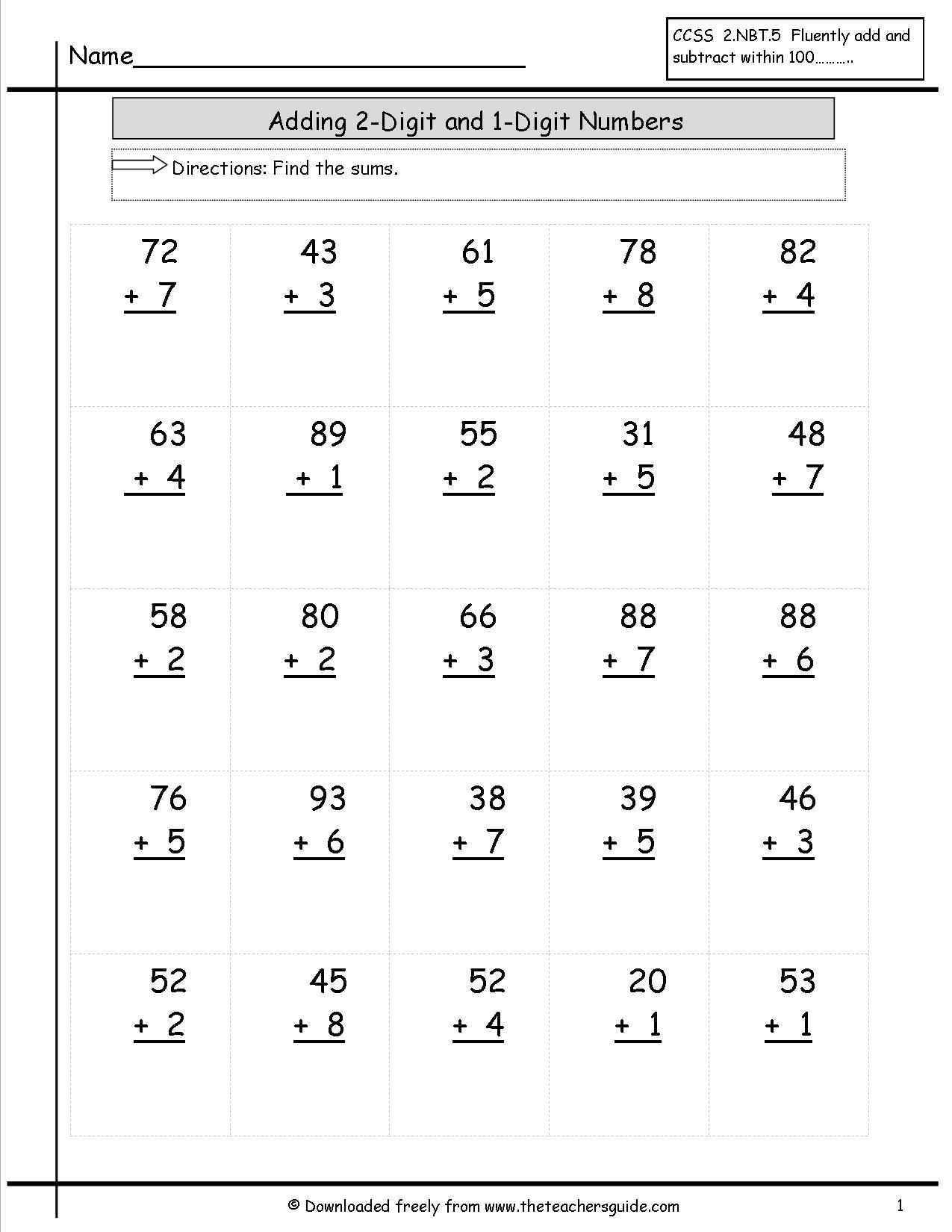 Adding Two Digit And One Digit Numbers | Math Adding | Addition | Free Printable Two Digit Addition Worksheets