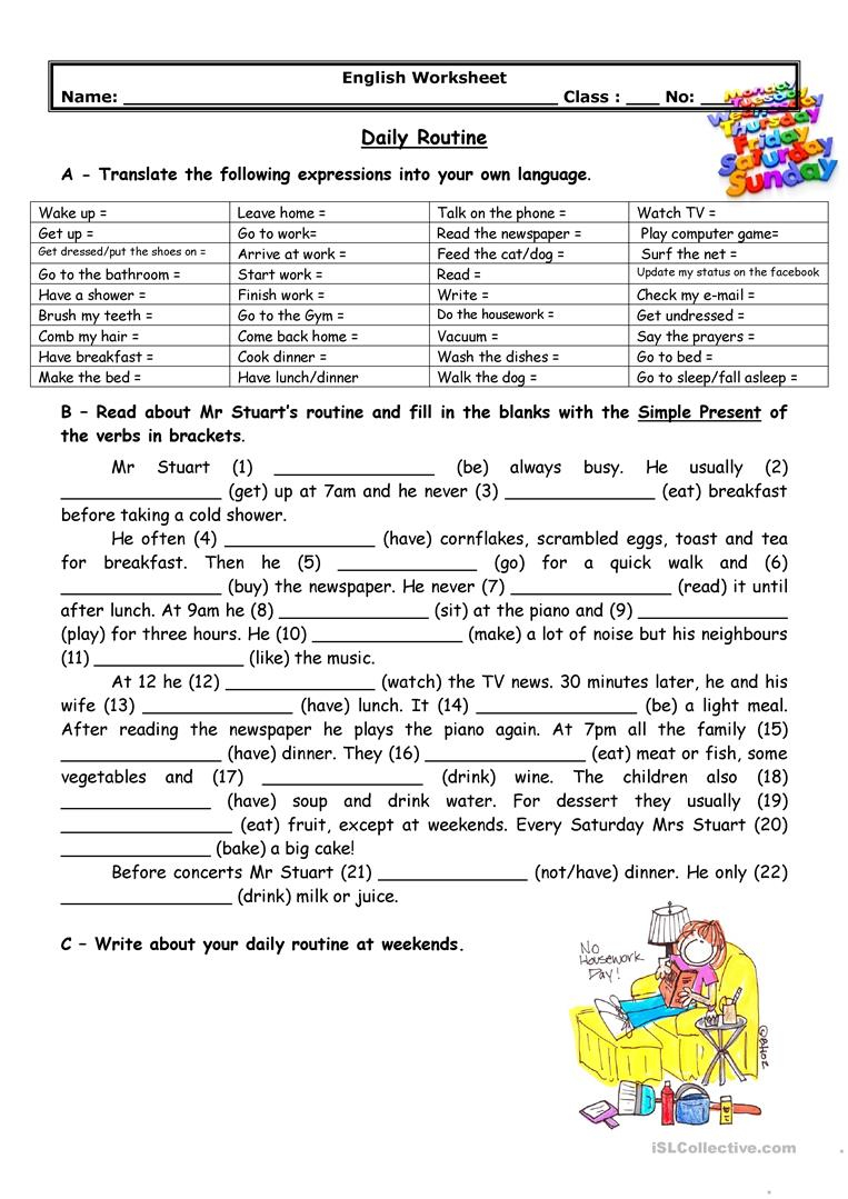 Adults&amp;#039; Daily Routine Worksheet - Free Esl Printable Worksheets Made | Daily Routines Printable Worksheets