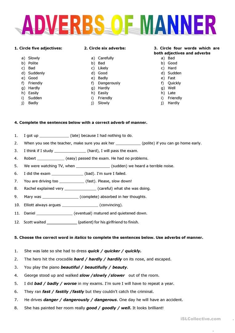 Adverbs Of Manner Worksheet - Free Esl … | English Grammar; Learn | Free Printable Worksheets On Adverbs For Grade 5