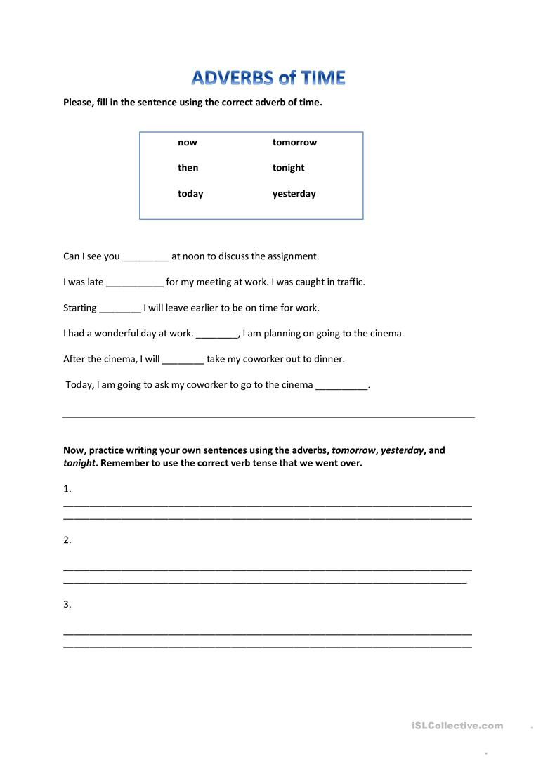 Adverbs Of Time Worksheet - Free Esl Printable Worksheets Made | Free Printable Worksheets On Adverbs For Grade 5