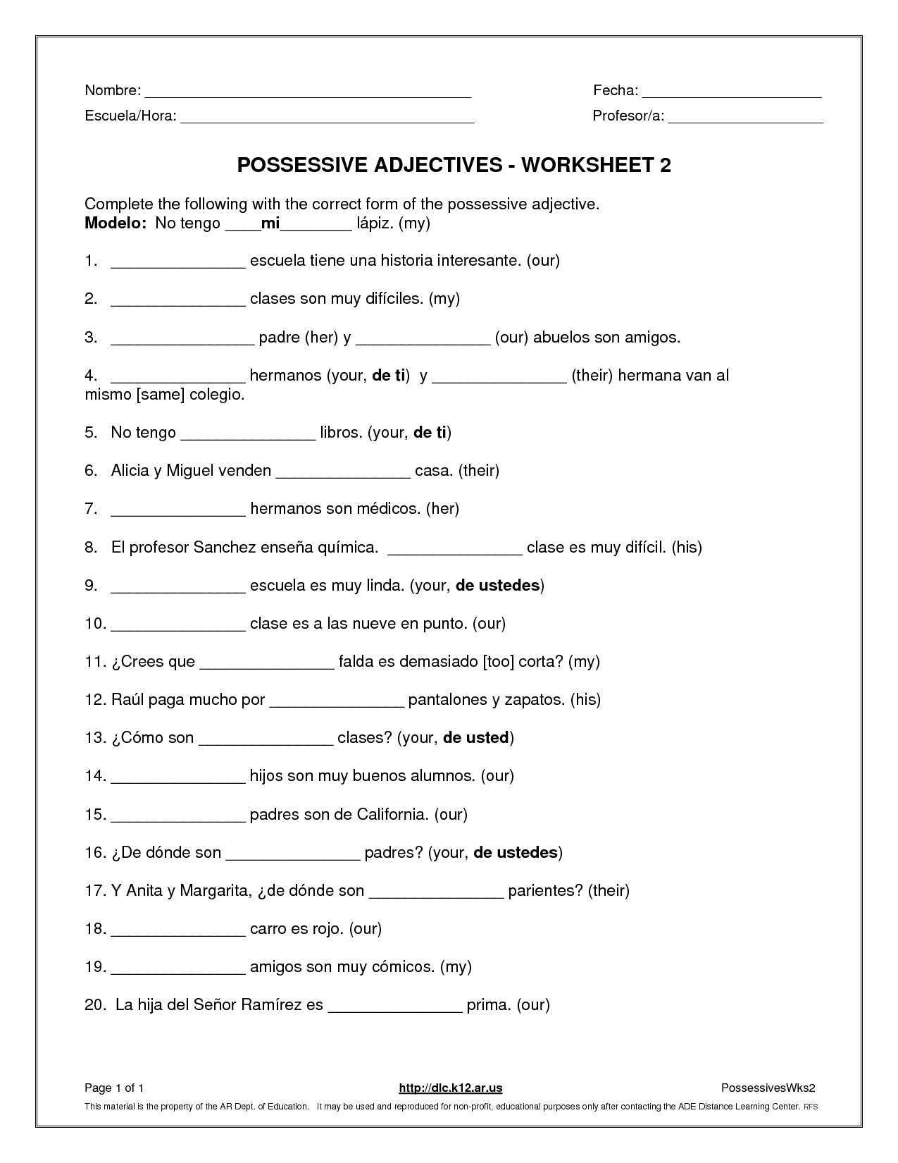 Agreement Of Adjectives Spanish Worksheet Answers 108625 Realidades | Printable Spanish Worksheets Answers