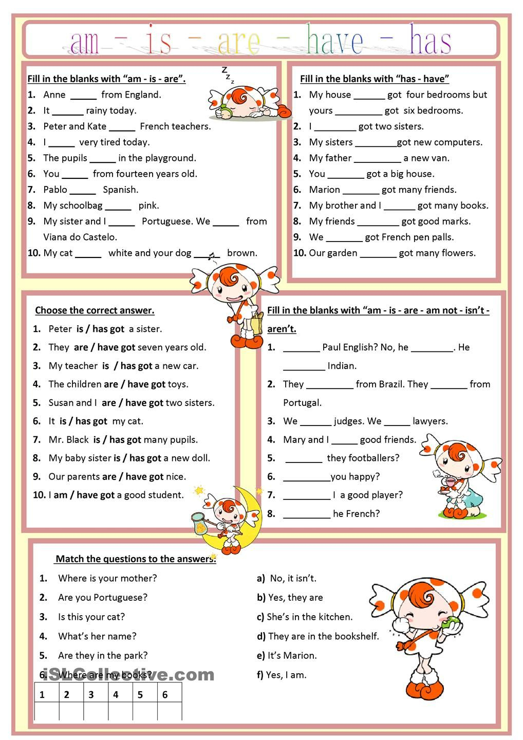 Am, Is, Are, Has, Have Worksheet - Free Esl Printable Worksheets | Esl Teacher Handouts Grammar Worksheets And Printables