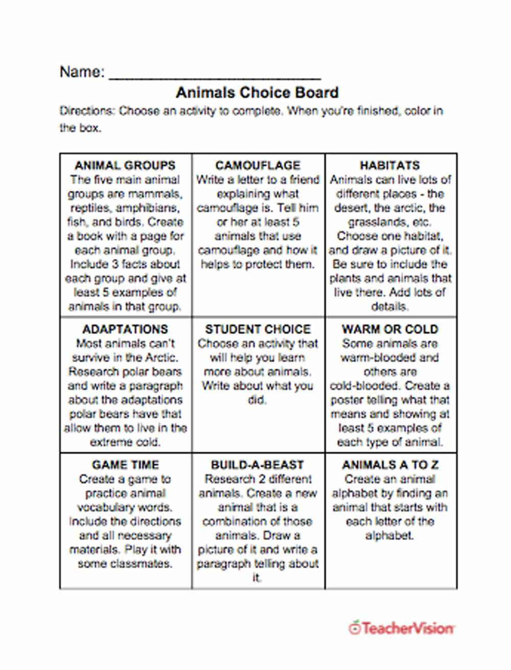 Animals Printables, Lessons, And Activities: Grades K-12 - Teachervision | Free Printable Worksheets Animal Adaptations
