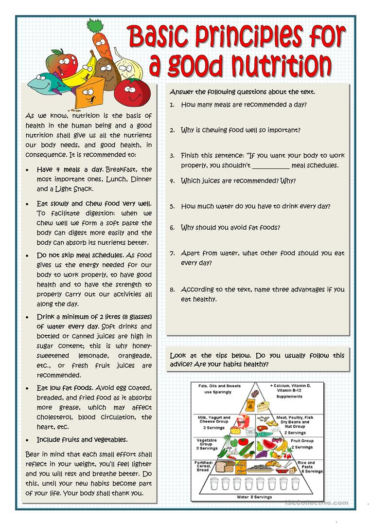 Basic Principles For A Good Nutrition Worksheet - Free Esl Printable | Free Printable Nutrition Worksheets