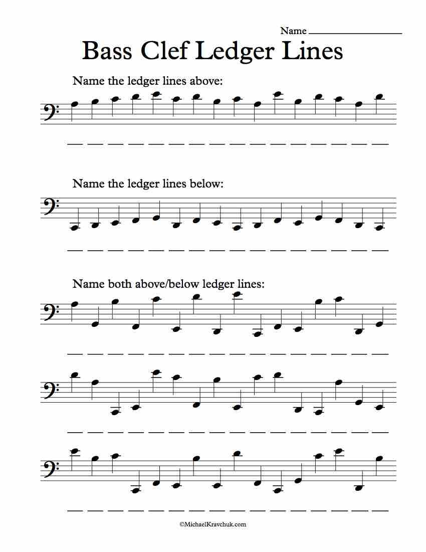 Bass Clef Ledger Lines Only – Note Recognition Worksheet In 2019 | Reading Music Worksheets Printable