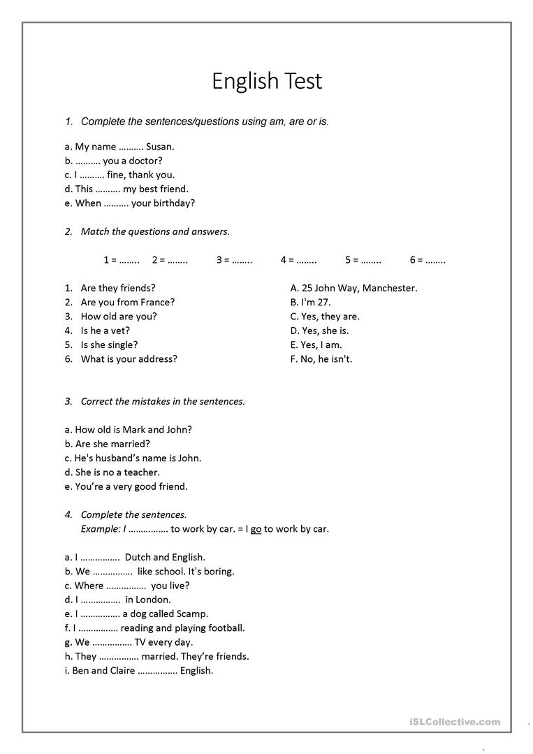 Beginner English Test Worksheet - Free Esl Printable Worksheets Made | English Test Printable Worksheets