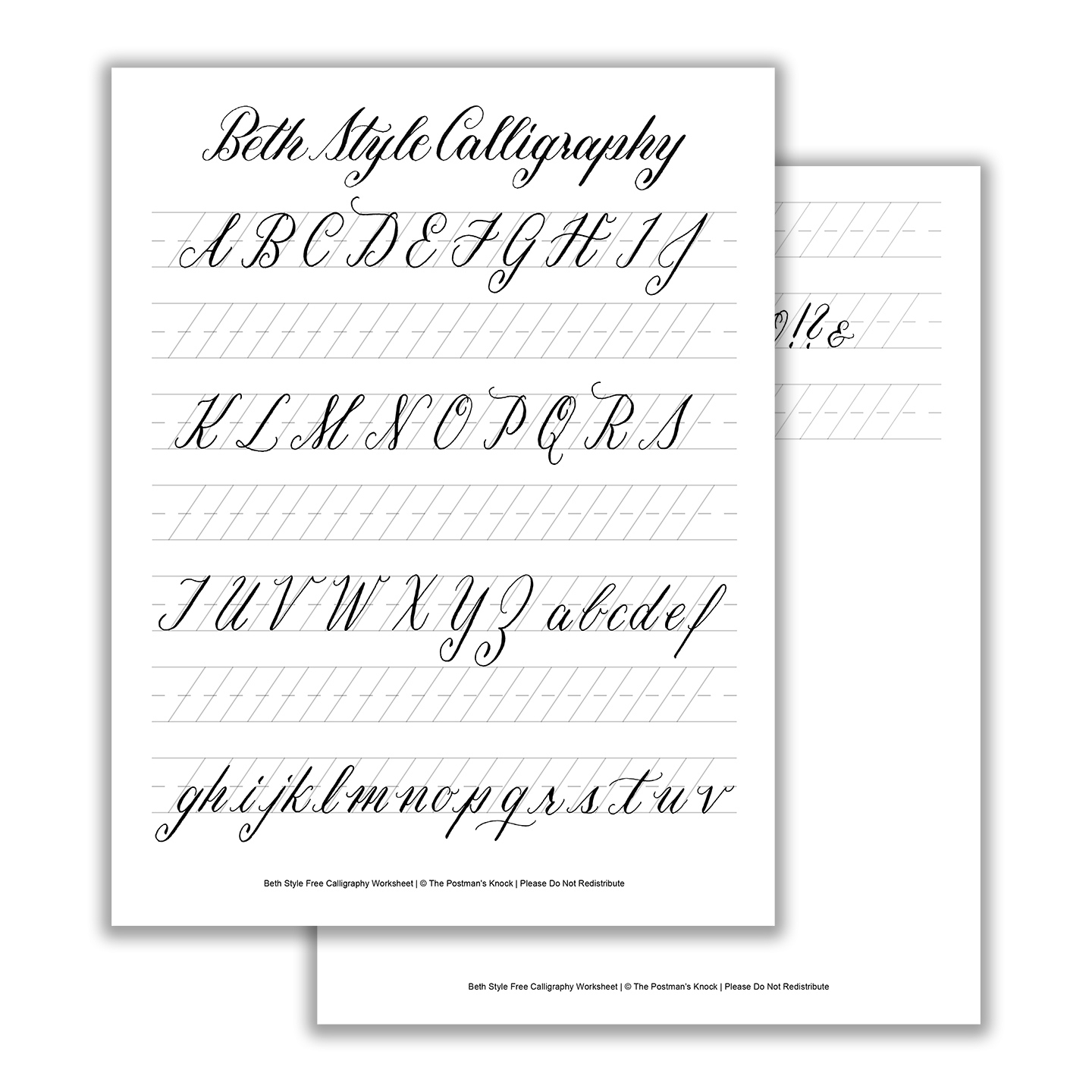 Beth Style Calligraphy Standard Worksheet | The Postman&amp;#039;s Knock | Printable Calligraphy Practice Worksheets