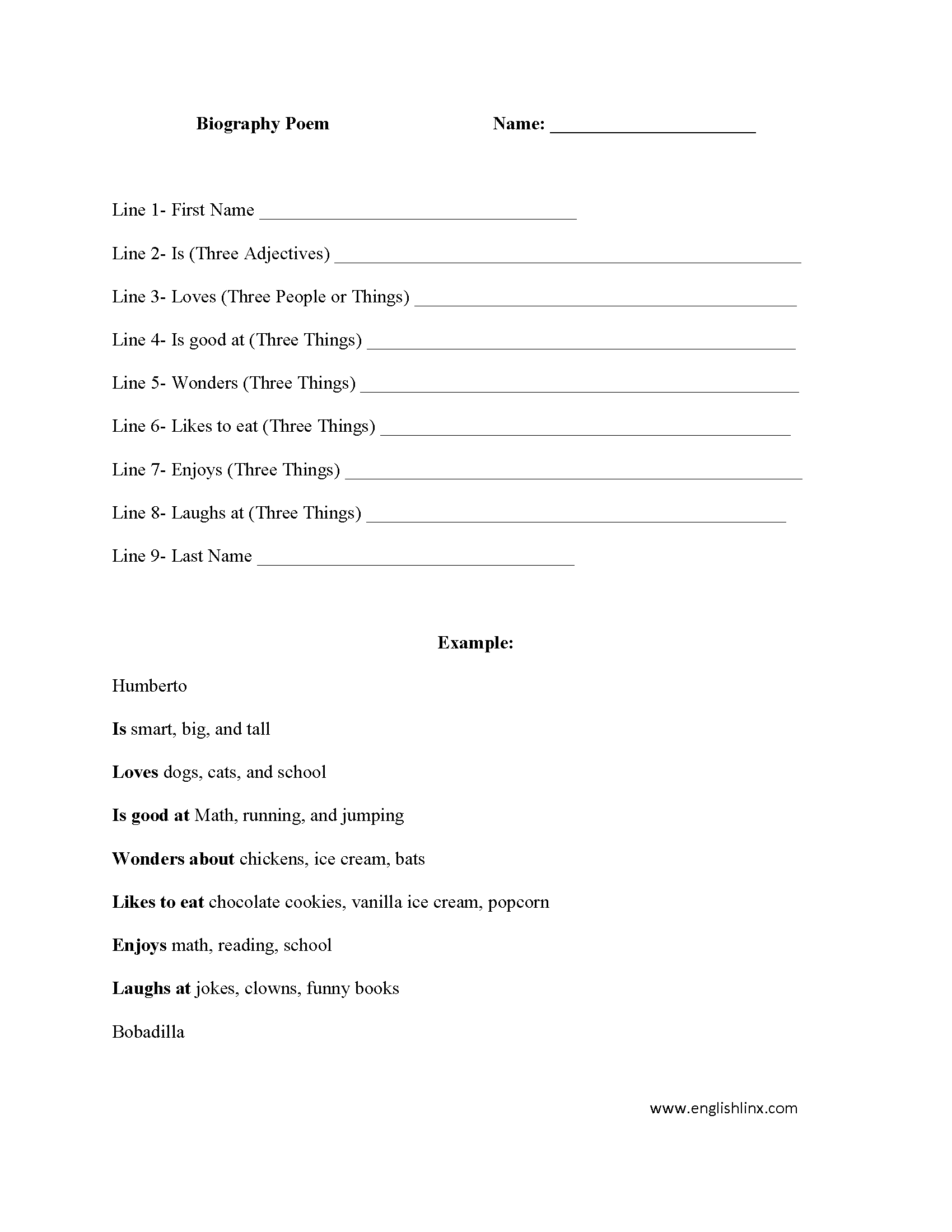 Biography Poem Poetry Worksheet | Ela | Teaching Poetry, Poems, 6Th | Poetry Worksheets Printable