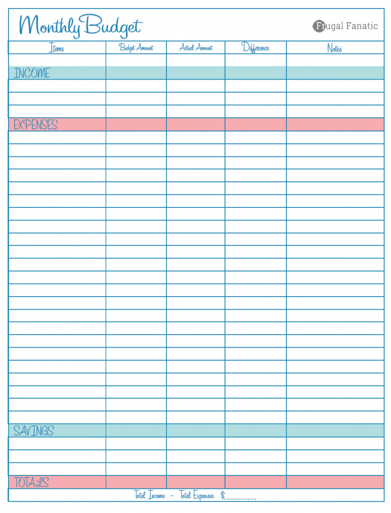 Blank Monthly Budget Worksheet - Frugal Fanatic | Free Printable Monthly Expenses Worksheet