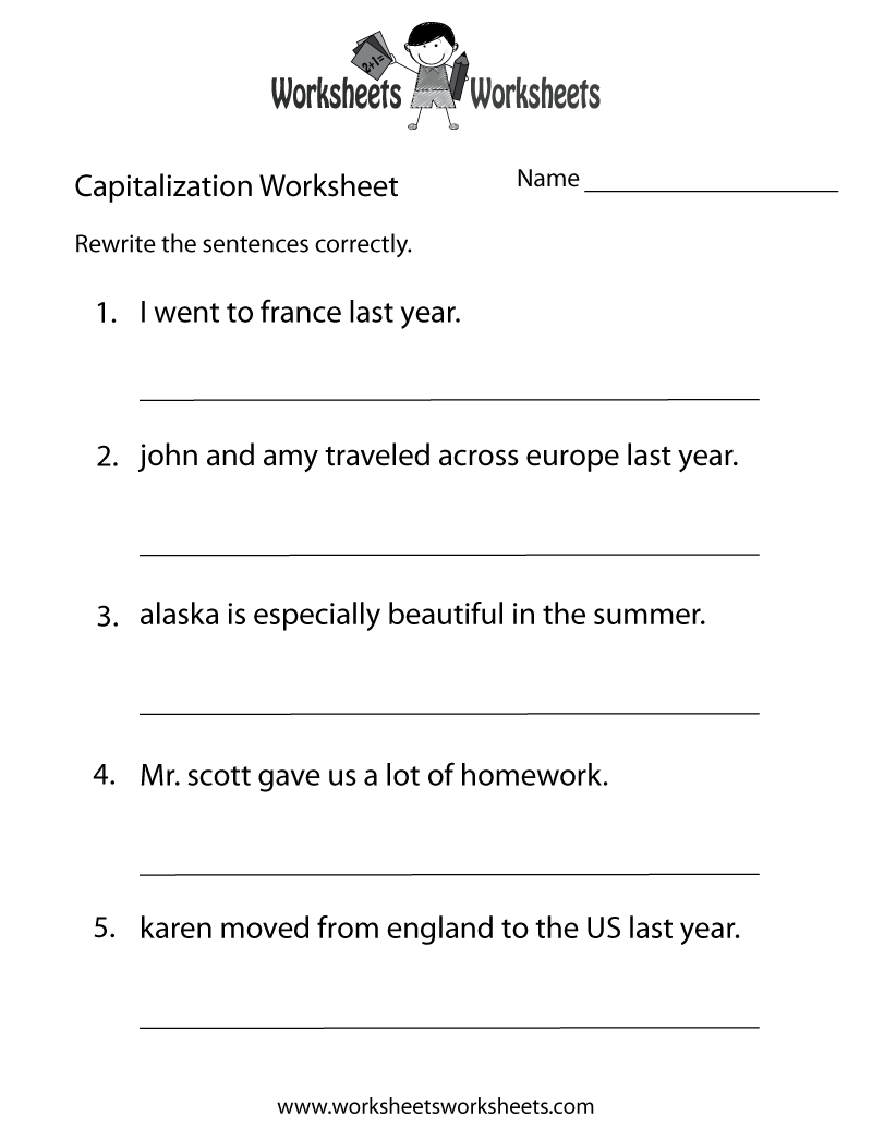 Capitalization Worksheets | Capitalization Practice Worksheet - Free | Free Printable Worksheets On Articles For Grade 1