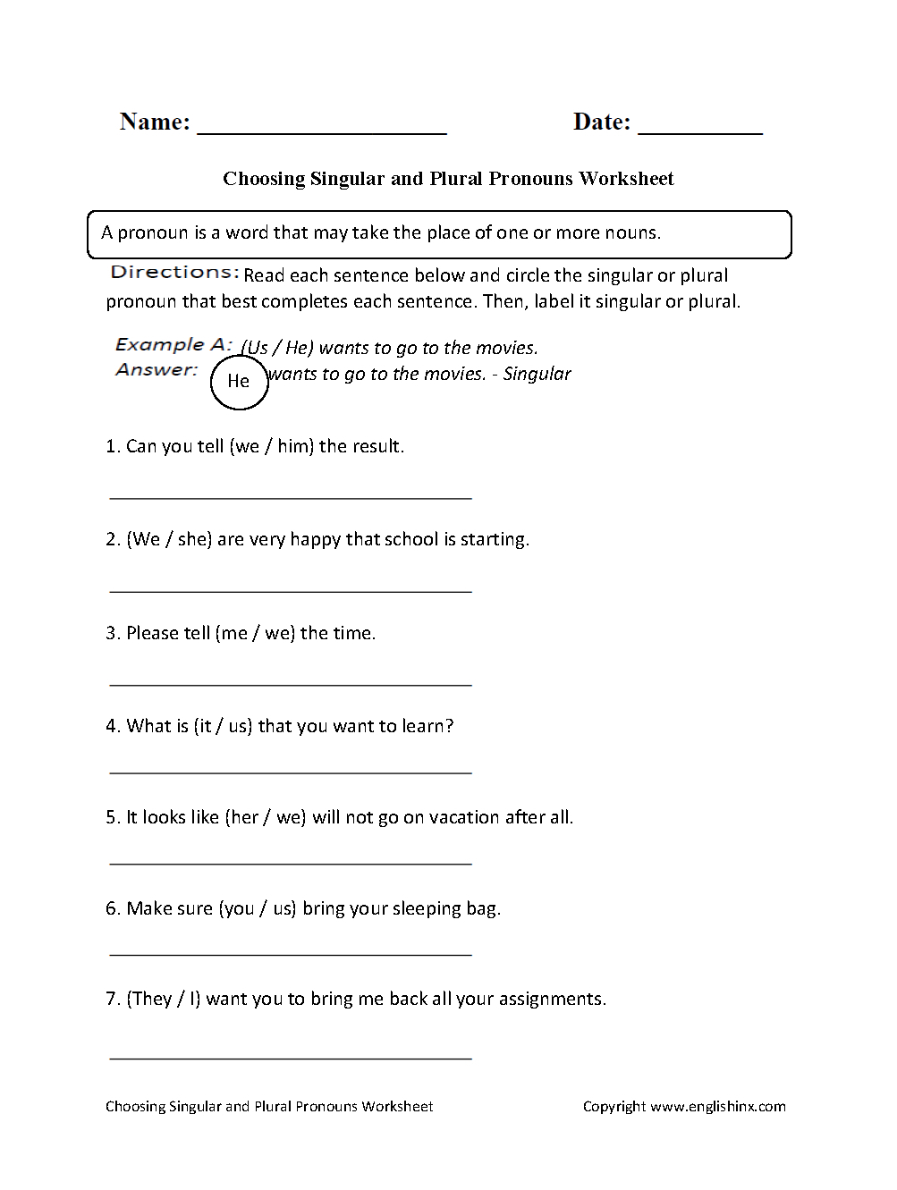 Choosing Singular Or Plural Pronouns Worksheet | School Stuff - Free | Free Printable Pronoun Worksheets For 2Nd Grade
