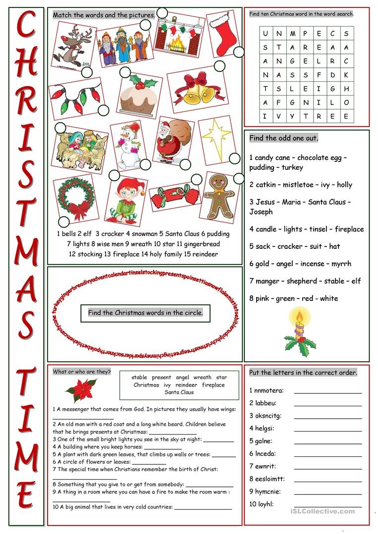 Christmas Time Vocabulary Exercises Worksheet - Free Esl Printable | Christian Christmas Worksheets Printable Free