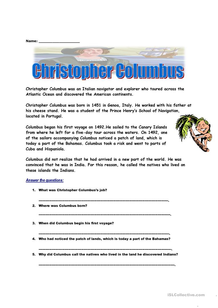 Christopher Columbus Worksheet - Free Esl Printable Worksheets Made | Christopher Columbus Printable Worksheets