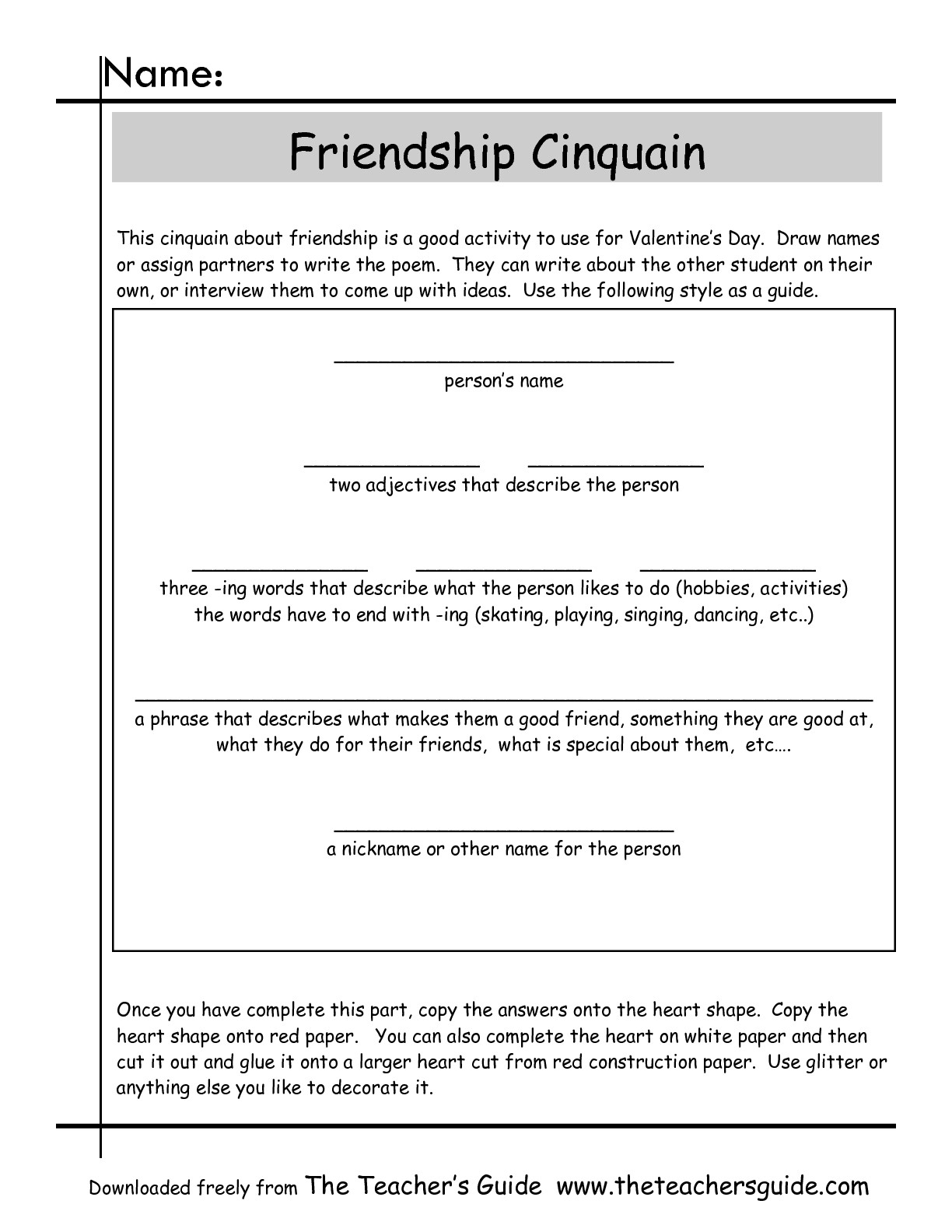 Cinquain Poems Worksheets From The Teacher&amp;#039;s Guide | Poetry Worksheets Printable