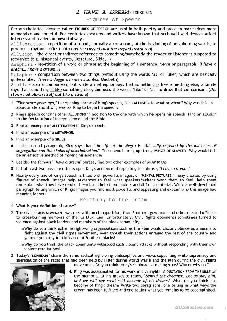Civil Rights Movement_ I Have A Dream Worksheet - Free Esl Printable | Civil Rights Movement Worksheets Printable