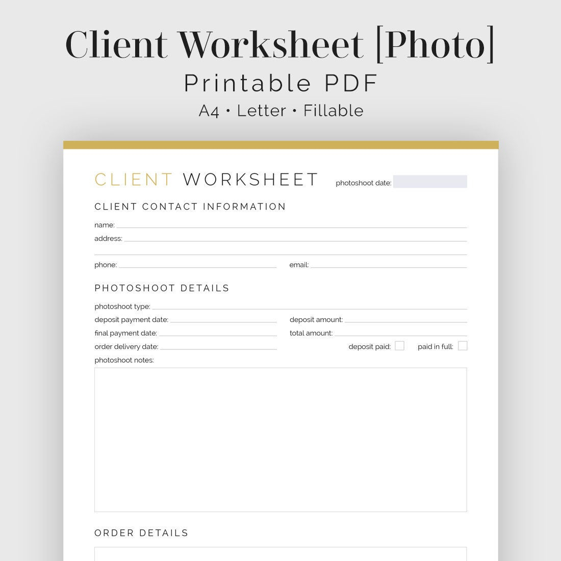 Client Worksheet Photography Fillable Printable Pdf | Etsy | Printable Photography Worksheets