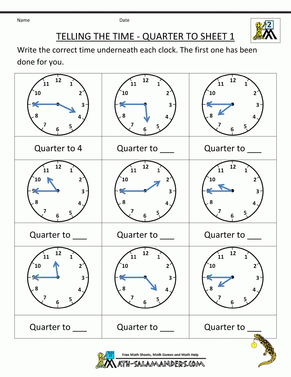 Clock Worksheet - Quarter Past And Quarter To | Telling Time Worksheets Printable