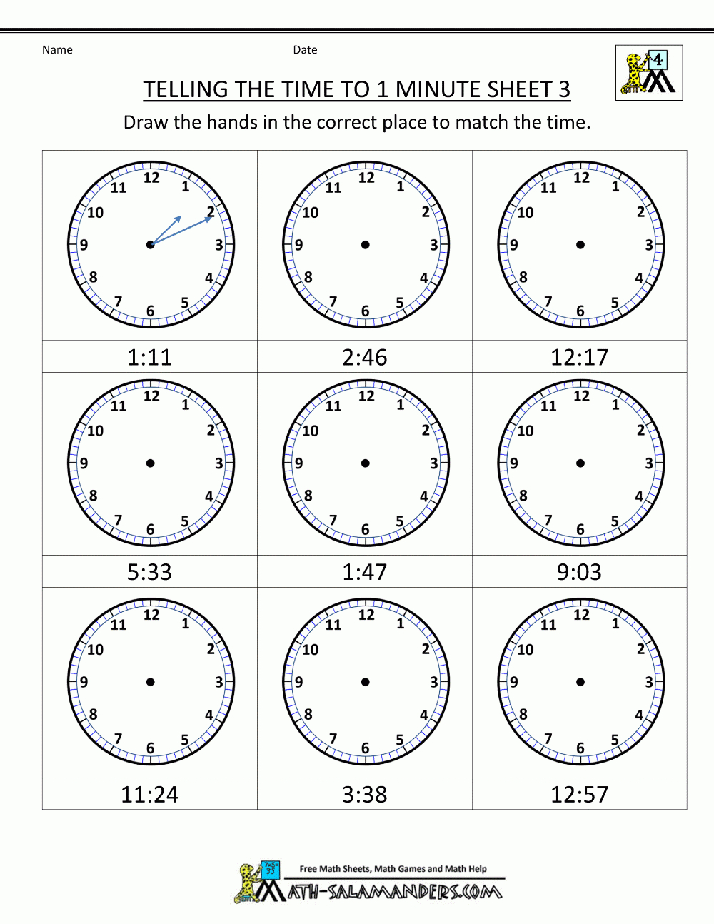 Clock Worksheets - To 1 Minute | Free Printable Time Worksheets For Grade 3