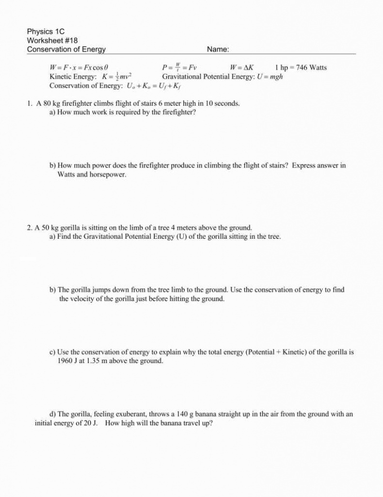 Collection Of Potential And Kinetic Energy Worksheet High School For | Free Printable Worksheets On Potential And Kinetic Energy