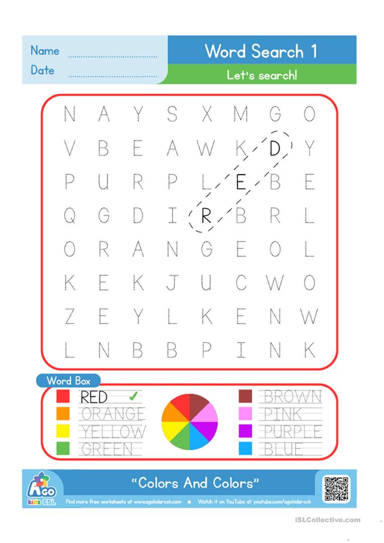 Color / Colours Word Search Plus Writing Practice Worksheet - Free | Colours Wordsearch Printable Worksheets
