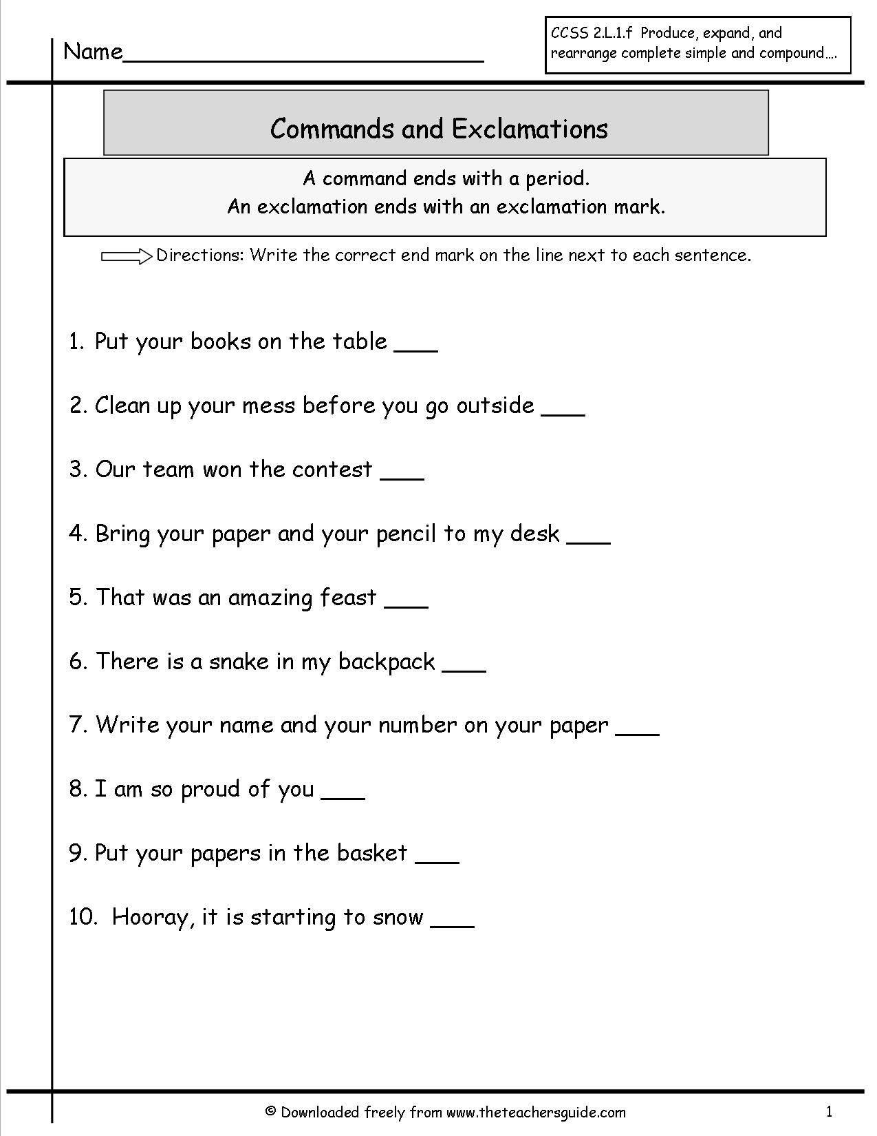 Command Or Exclamation Worksheet | Reading | Types Of Sentences | 3Rd Grade Language Arts Worksheets Printables