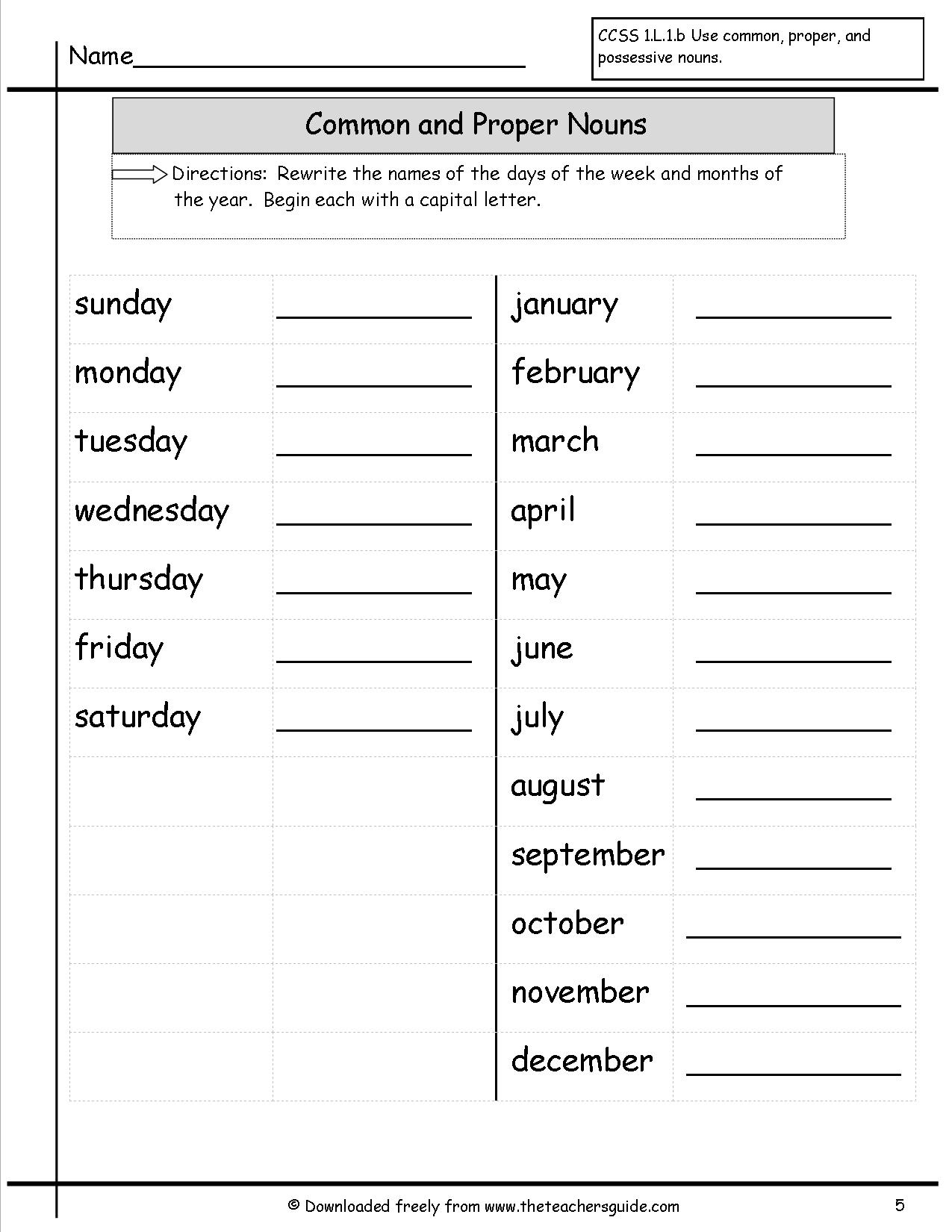 Common And Proper Nouns Worksheets From The Teacher&amp;#039;s Guide | Common And Proper Nouns Printable Worksheets