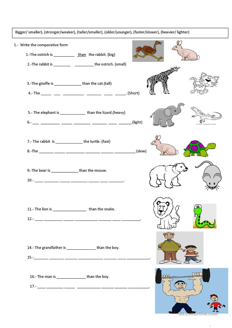 Comparative Adjectives Worksheet Write A Sentence All Esl