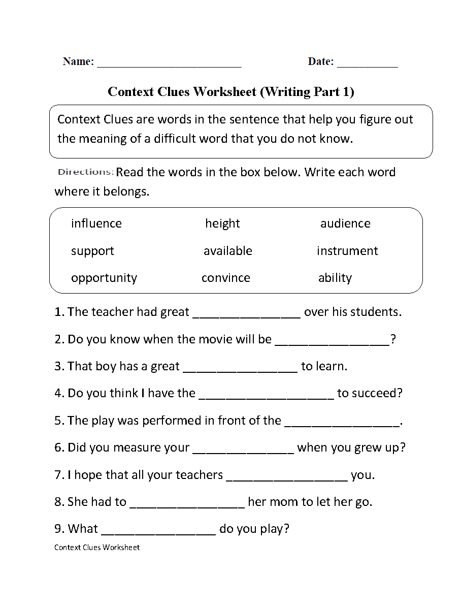 Context Clues Worksheet Writing Part 1 Intermediate | Ela | Context | 2Nd Grade Language Arts Worksheets Free Printables