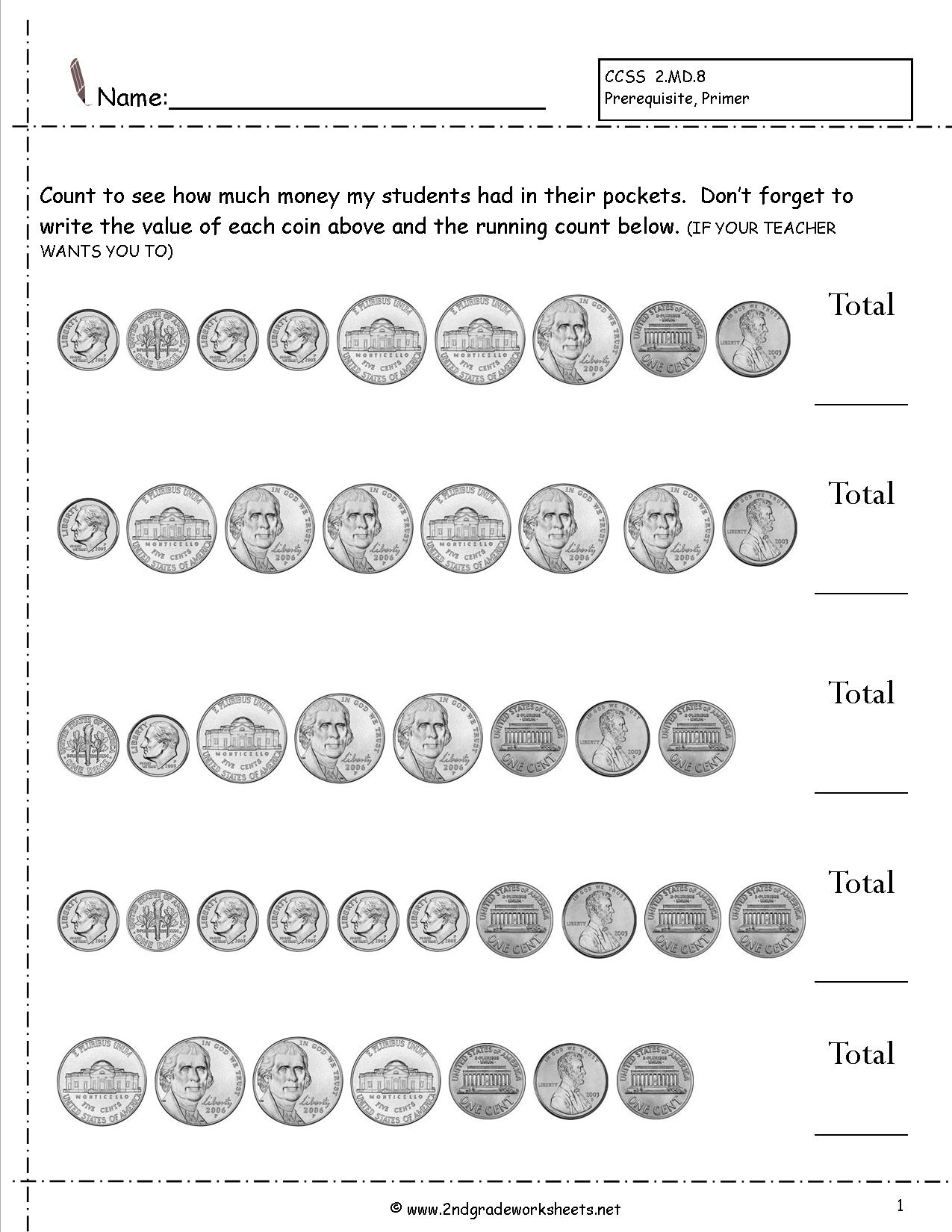 Counting Coins And Money Worksheets And Printouts | Counting Money Printable Worksheets