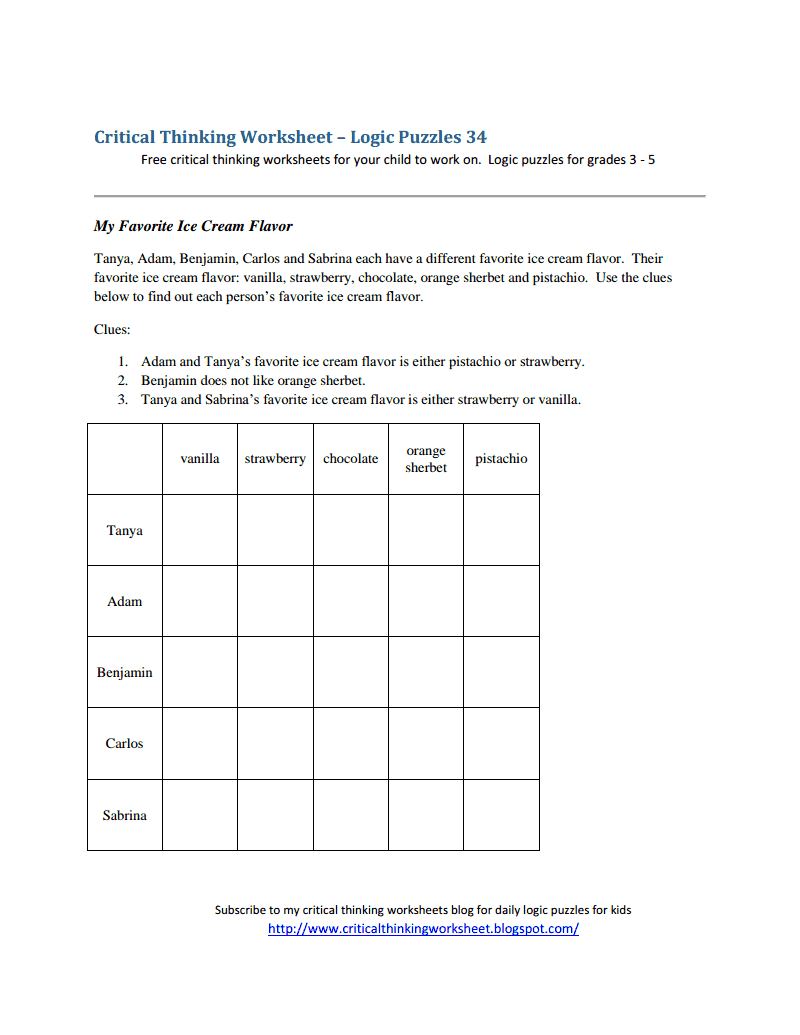 Critical Thinking Worksheet Logic Puzzles 34 pdf Logic Puzzles 