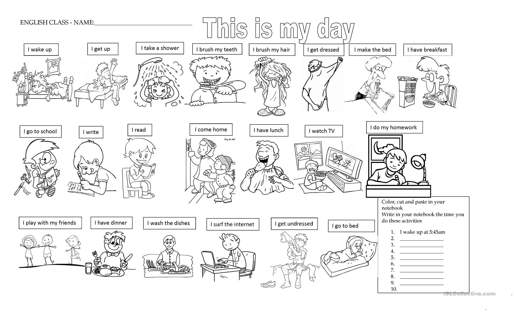 Daily Routines - Color, Cut And Paste Worksheet - Free Esl Printable | Daily Routines Printable Worksheets