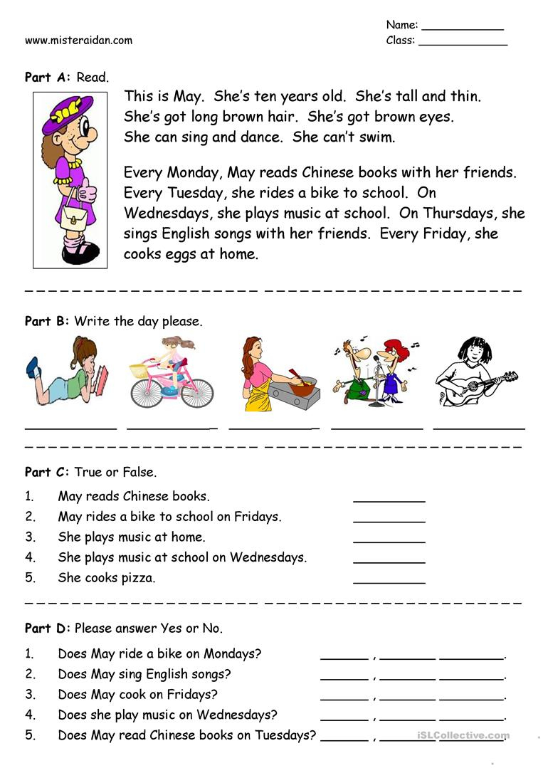 Days Of The Week - Simple Reading Comprehension Worksheet - Free Esl | Beginning Reading Worksheets Printable