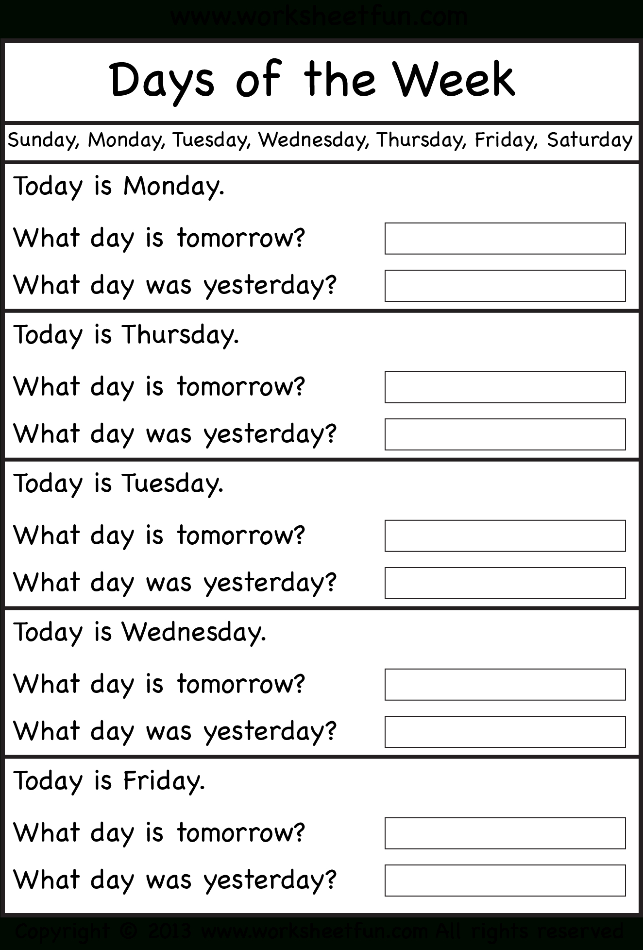 Days Of The Week – Worksheet / Free Printable Worksheets – Worksheetfun | Free Printable Kindergarten Days Of The Week Worksheets